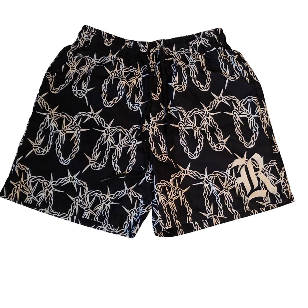 Romwe Barbed Wire Chain Link Shorts Alt Grunge Emo Punk Black White XS